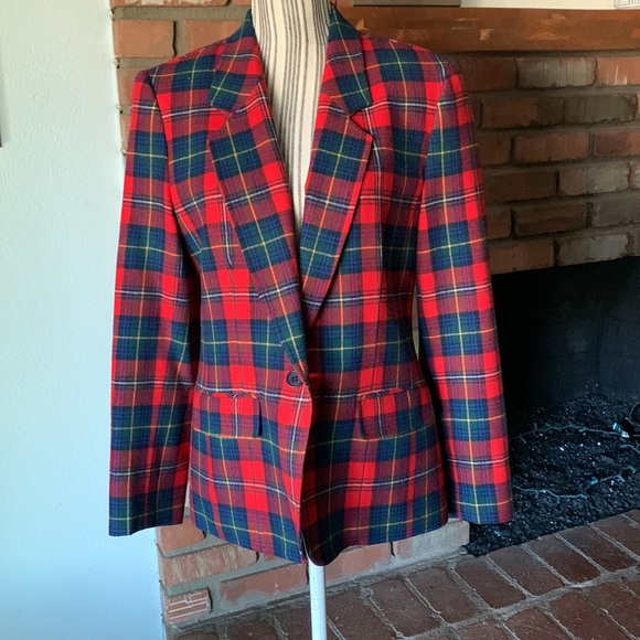 Pendleton Jackets & Blazers - VTG Pendleton Christmas Red Tartan Plaid Wool Blazer Sz 12